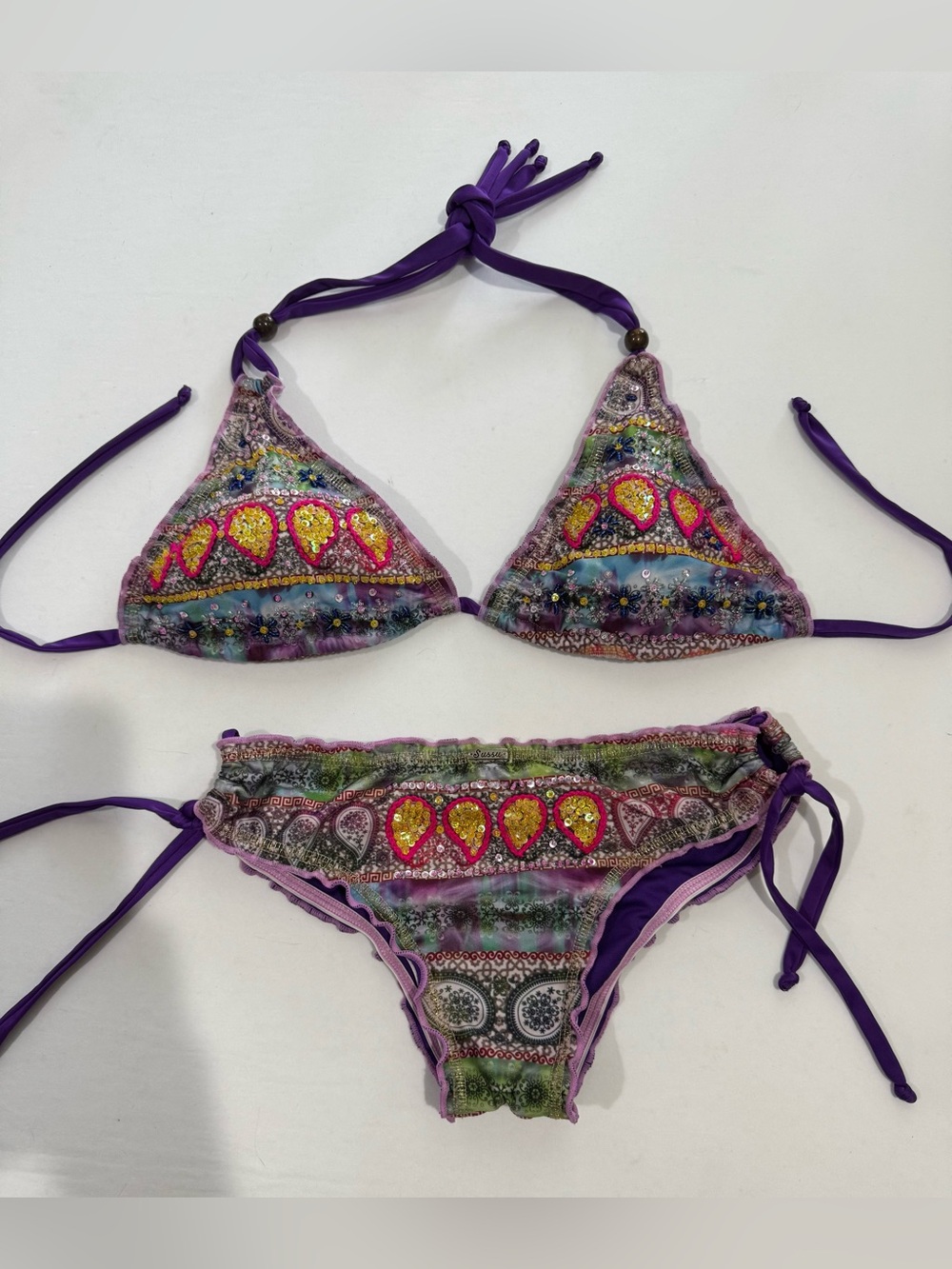 Sussu Hand Embroidered Sequin Paisley Bikini Set Small Boho Beaded Swimwear